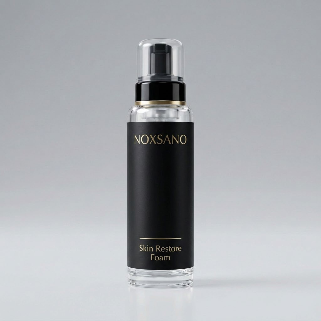Noxsano Skin Restore Foam bottle with black label and gold lettering